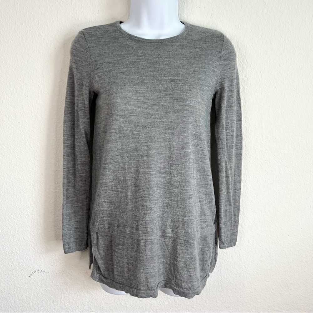 J. Jill Gray Soft 100% Merino Wool Long Sleeve Side Slit Pullover Sweater XS